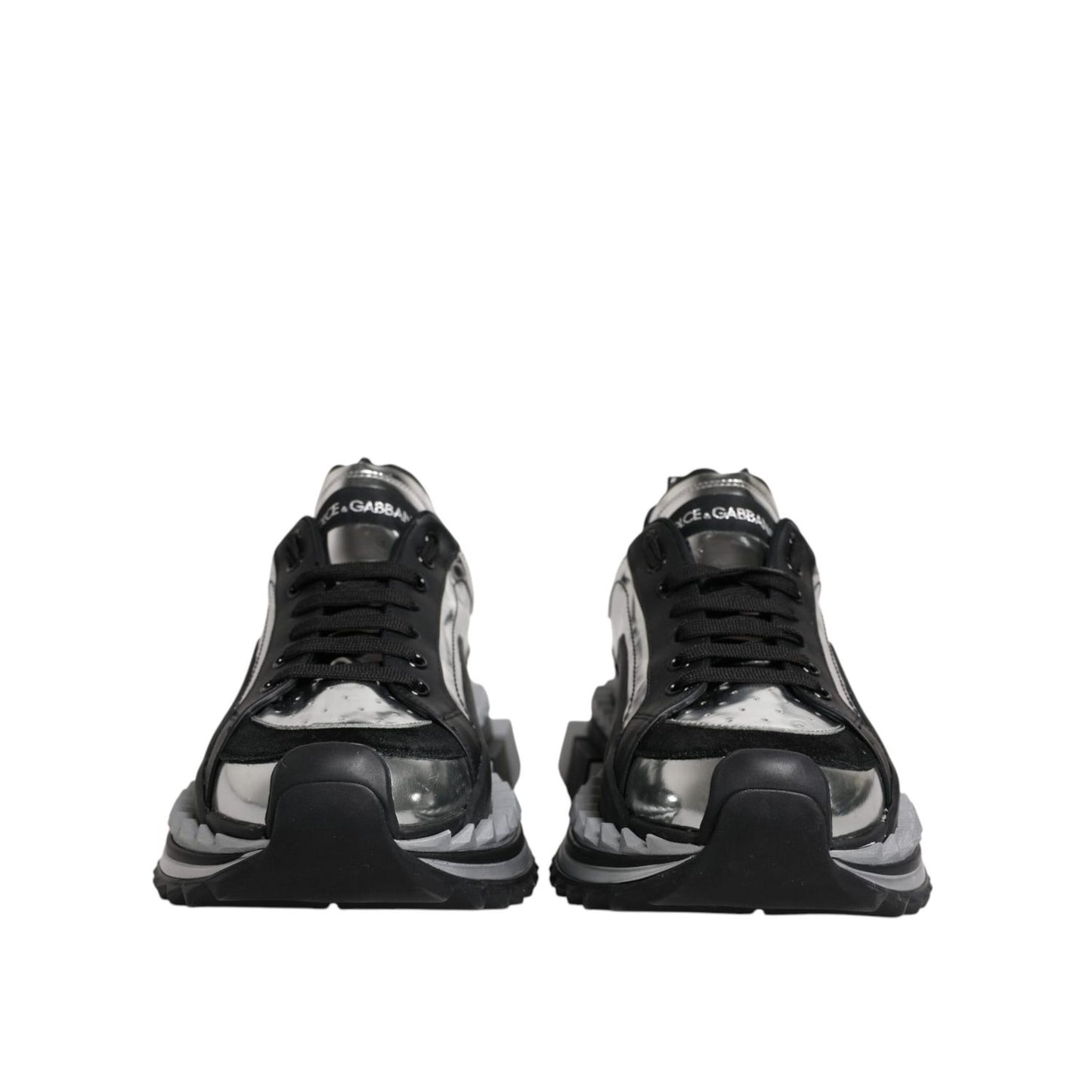 Dolce & Gabbana Black Silver SUPER KING Leather Sneaker Shoes