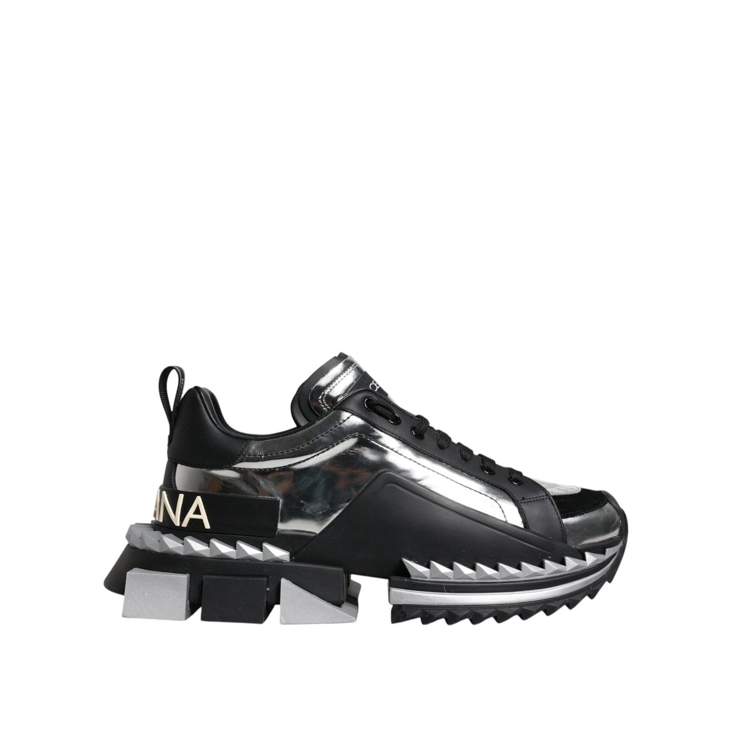 Dolce & Gabbana Black Silver SUPER KING Leather Sneaker Shoes
