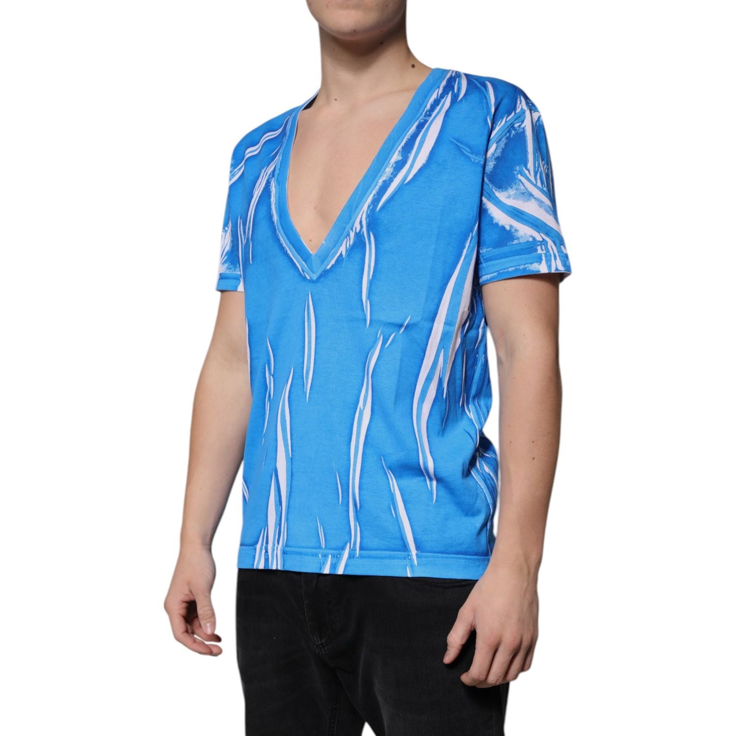 Dolce & Gabbana Blue Cotton V-neck Short Sleeves T-shirt