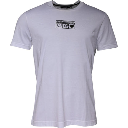Dolce & Gabbana White Logo Print Cotton Crew Neck T-shirt