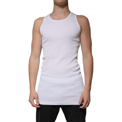 Dolce & Gabbana White Cotton Sleeveless Round Neck Tank T-shirt
