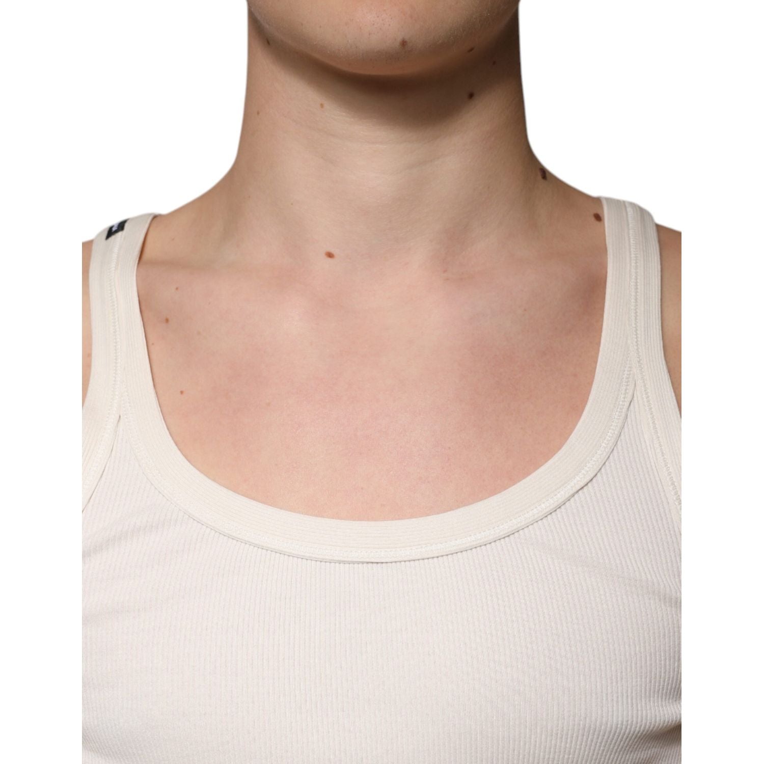 Dolce & Gabbana Off White Cotton Sleeveless Round Neck Tank T-shirt