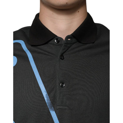 Dolce & Gabbana Black Logo Print Collared Cotton Polo T-shirt