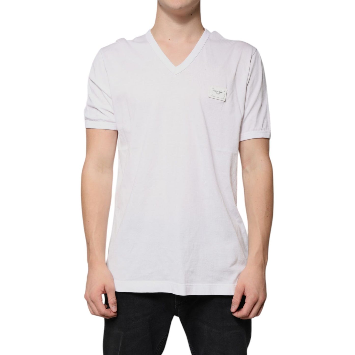 Dolce & Gabbana White Logo V-neck Short Sleeve T-shirt