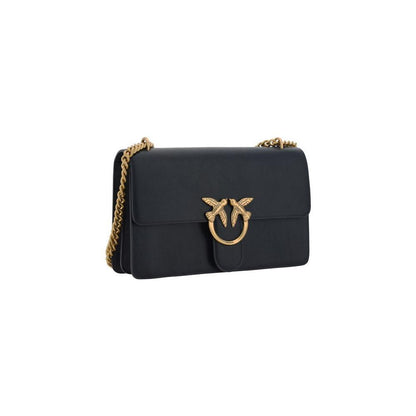 PINKO Black Calf Leather Bos Taurus Shoulder Bag
