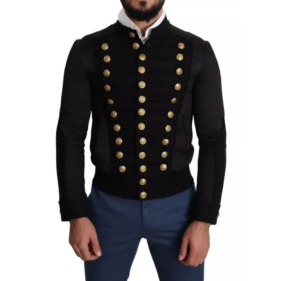 Dolce & Gabbana Black Button Embellished Military Jacket