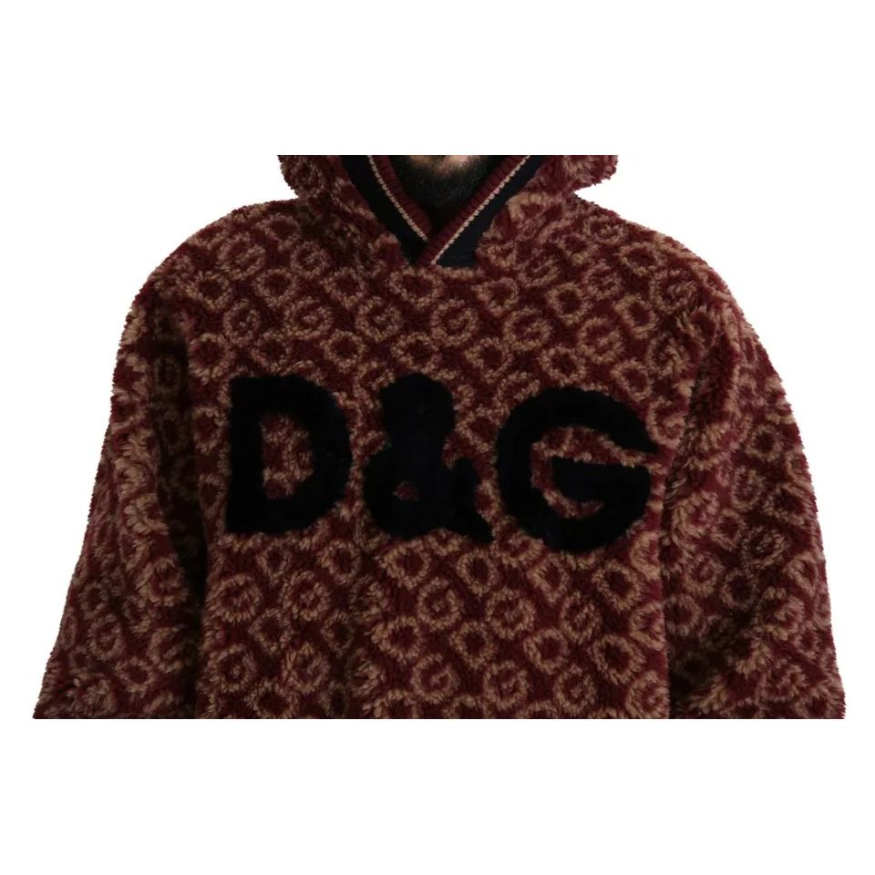 Dolce & Gabbana Red Beige Wool Oversize Hooded Pullover Sweater
