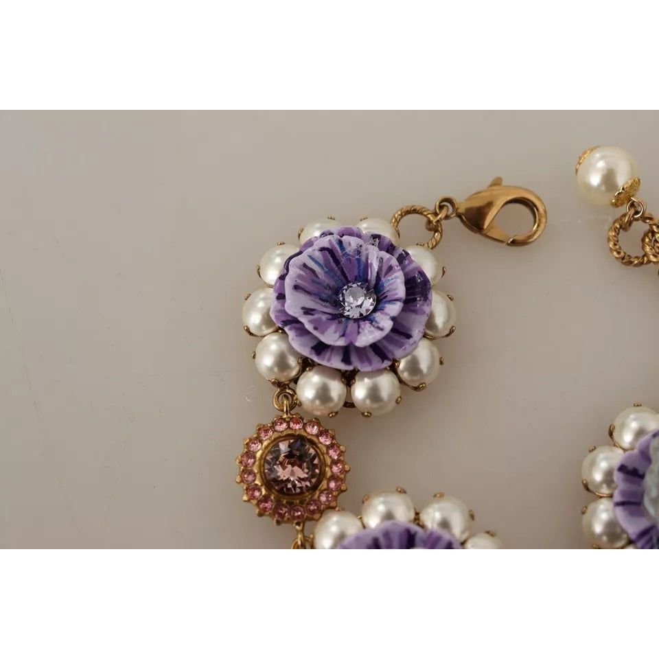 Dolce & Gabbana FIORI BLOOMING Floral Baroque Crystals Brass Bracelet