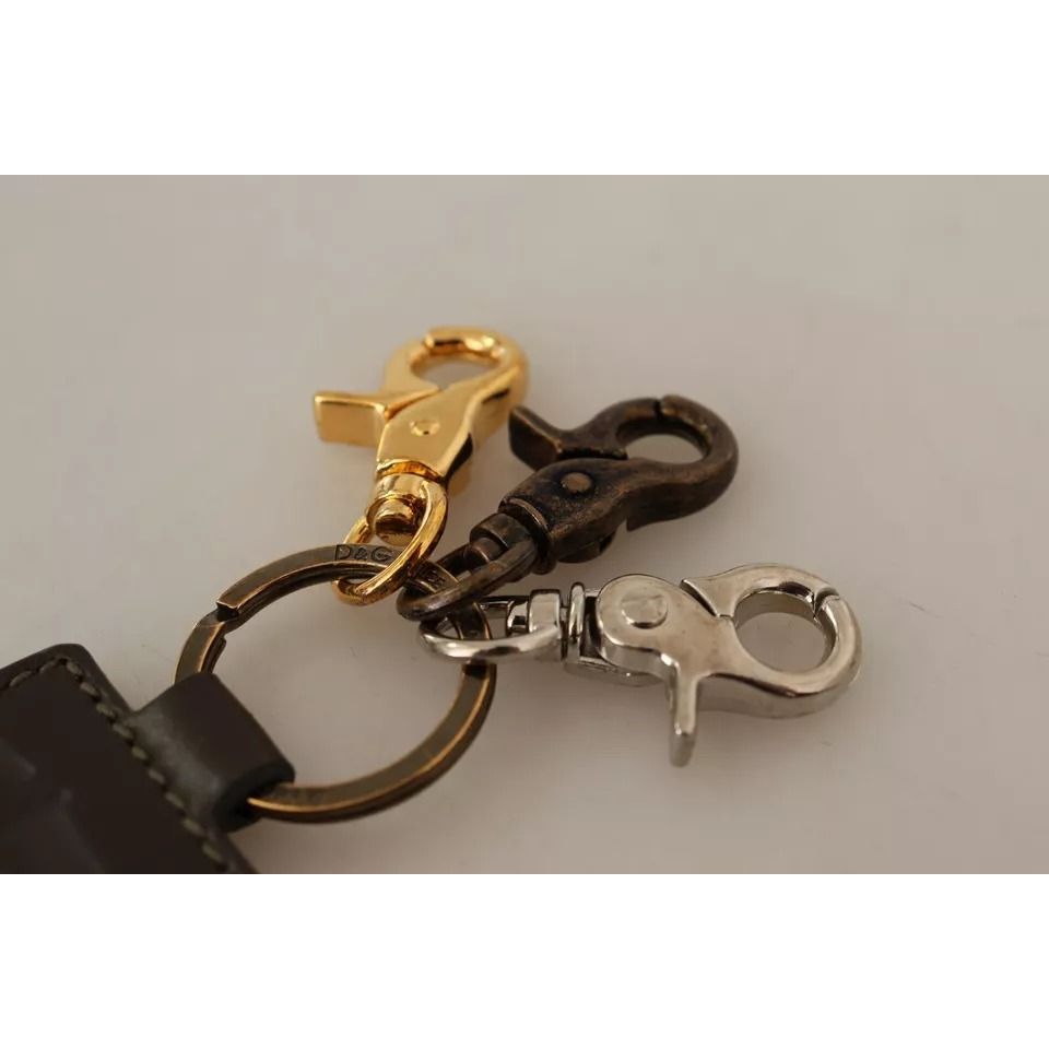 Dolce & Gabbana Green Leather D&G Logo Metal Ring Hook Keyring Keychain
