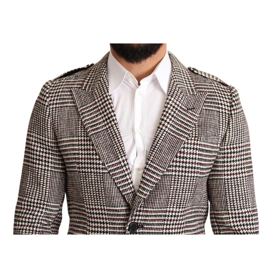 Dolce & Gabbana Gray Check Plaid Long Trench Coat Jacket