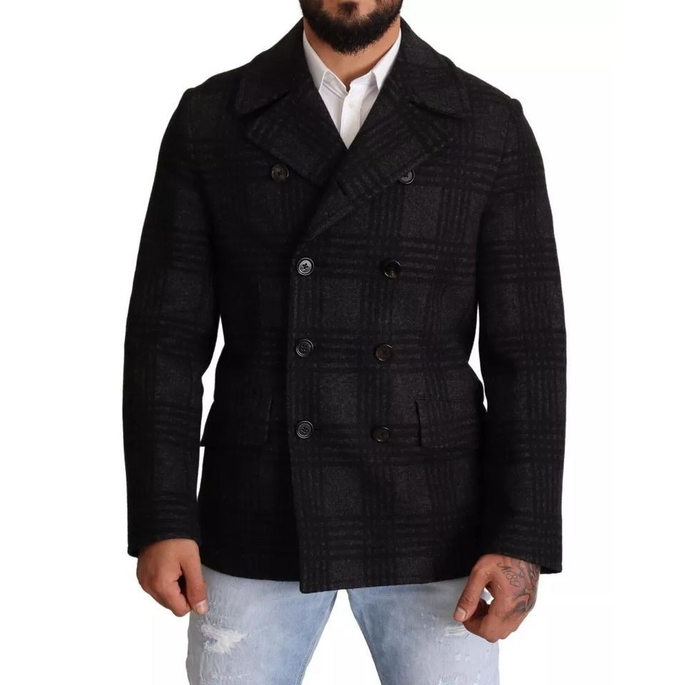 Dolce & Gabbana Black Trench Coat Check Wool Jacket