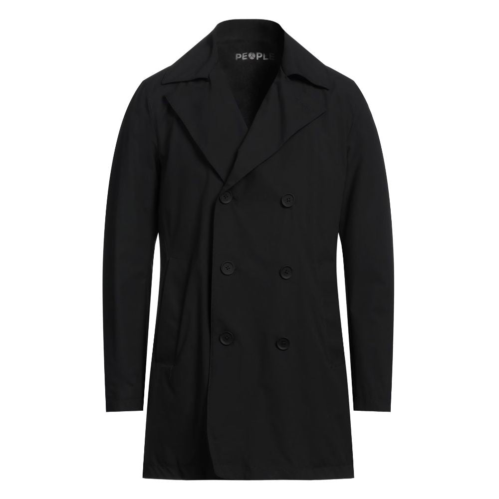 People Of Shibuya Black Polyester Men's Trench Coat