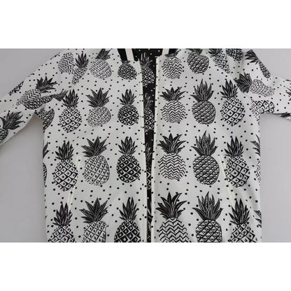 Dolce & Gabbana White Black Pineapple Bomber Coat Jacket