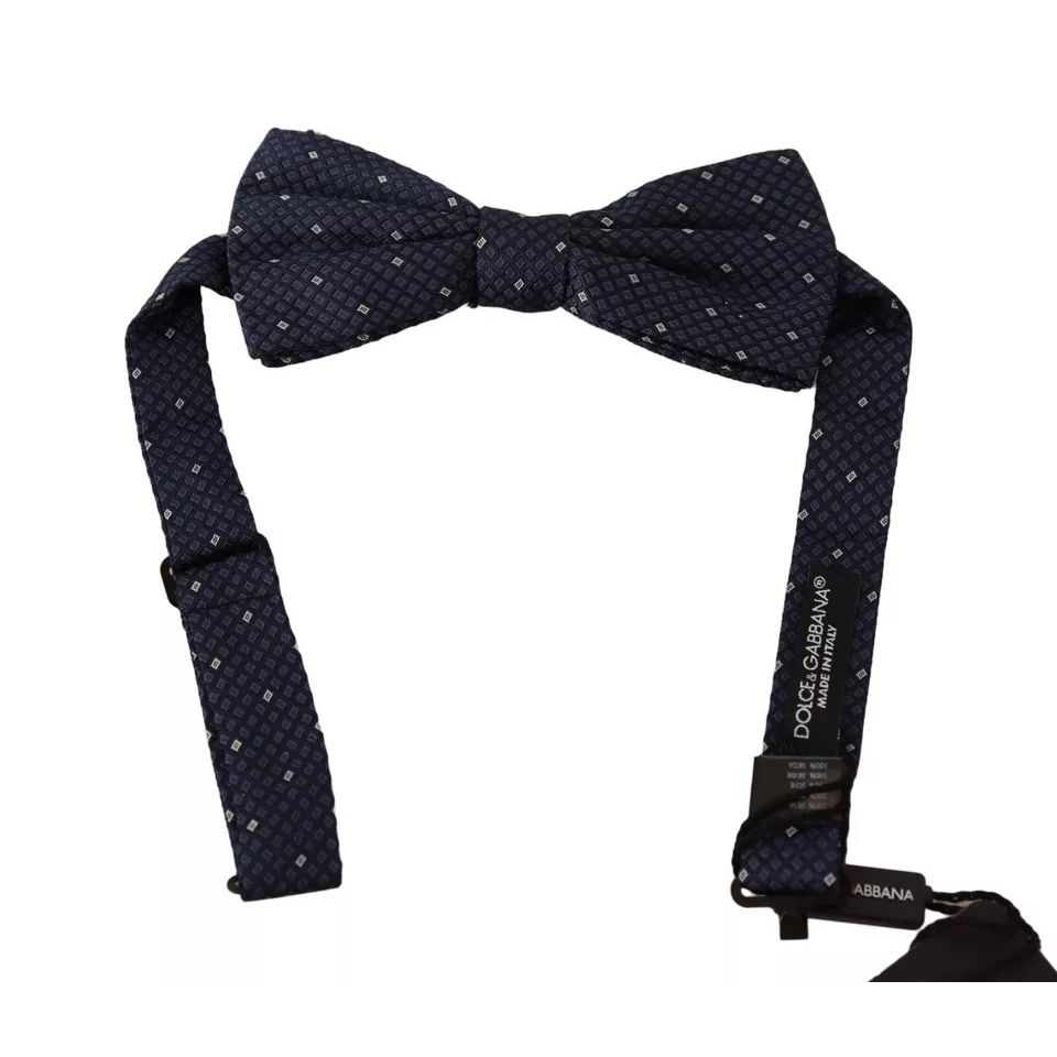 Dolce & Gabbana Blue Patterned Silk Adjustable Neck Bow Tie Men