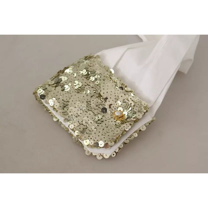Dolce & Gabbana White Cotton Collared Long Sleeves Sequin Top Shirt