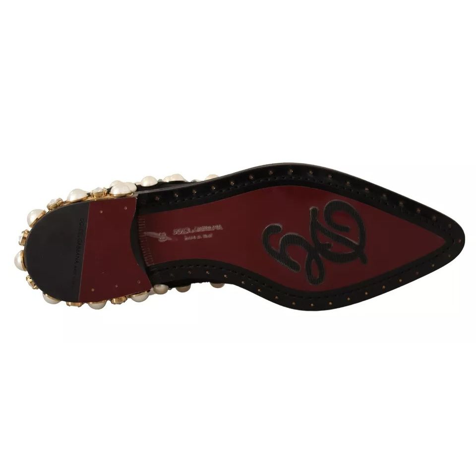 Dolce & Gabbana Black Lace Up Jewelled Formal Flats Shoes