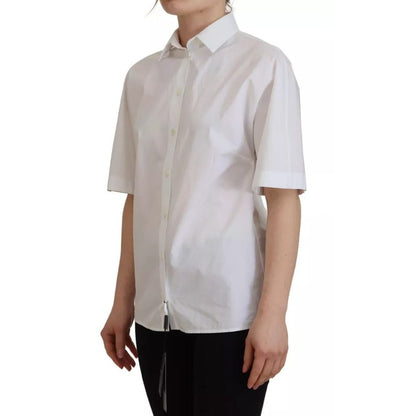 Dolce & Gabbana White Cotton Button Front Short Sleeve Shirt
