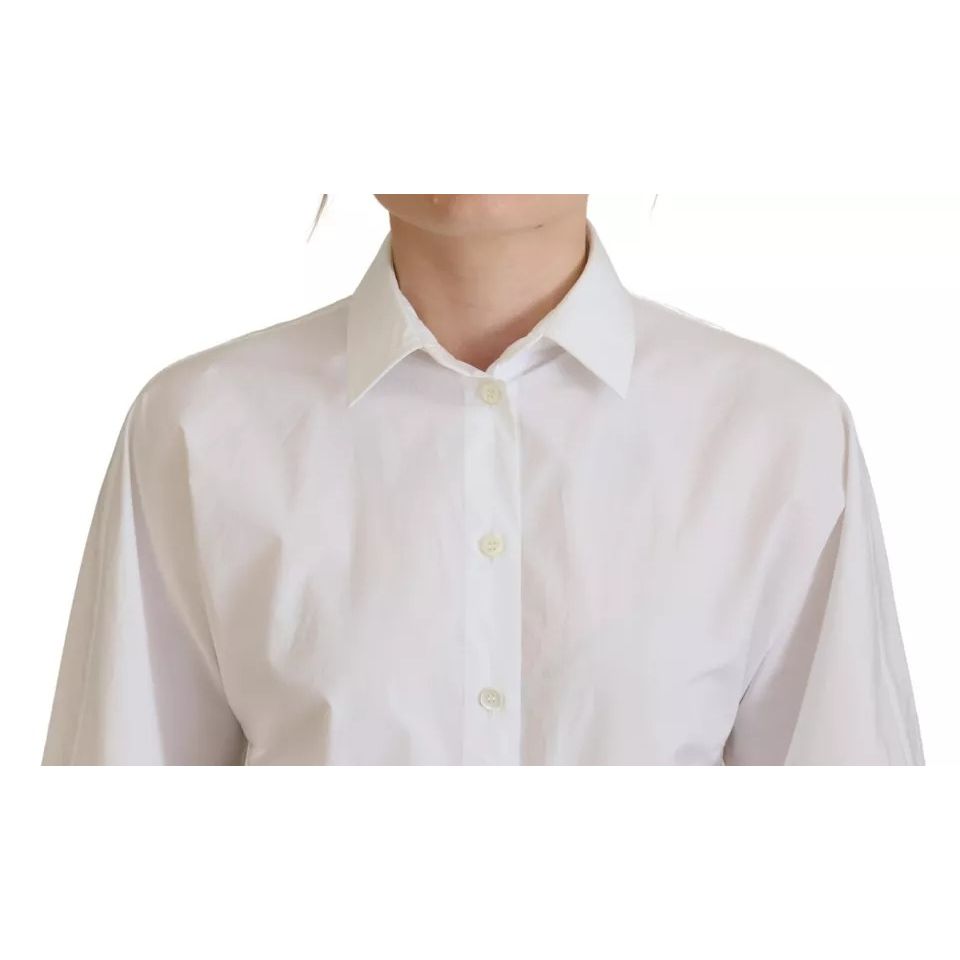 Dolce & Gabbana White Cotton Button Front Short Sleeve Shirt