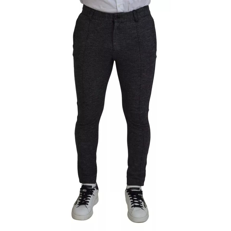 Dolce & Gabbana Gray Chevron Viscose Skinny Pants