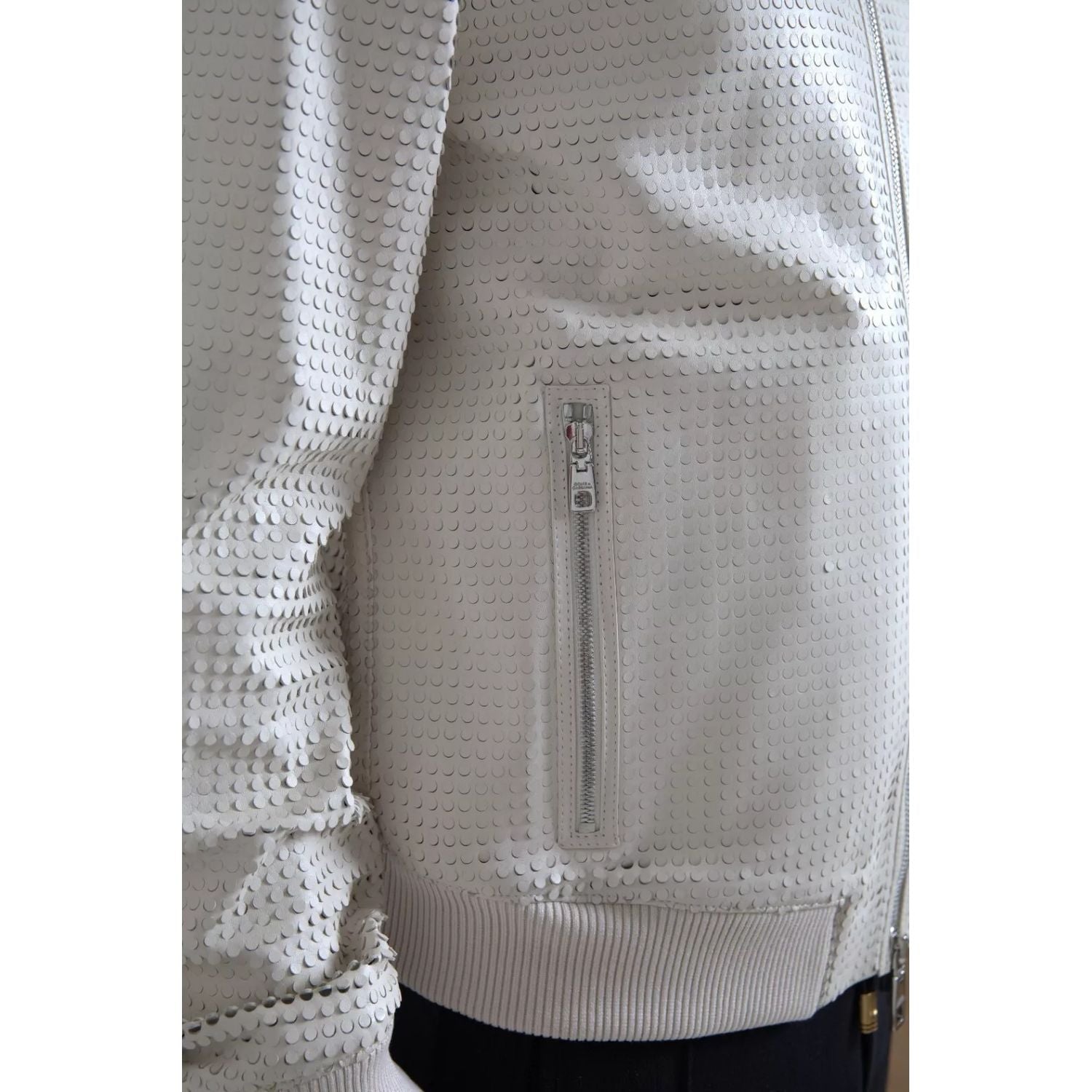 Dolce & Gabbana Off White LeatherPerforated Full Zip Jacket