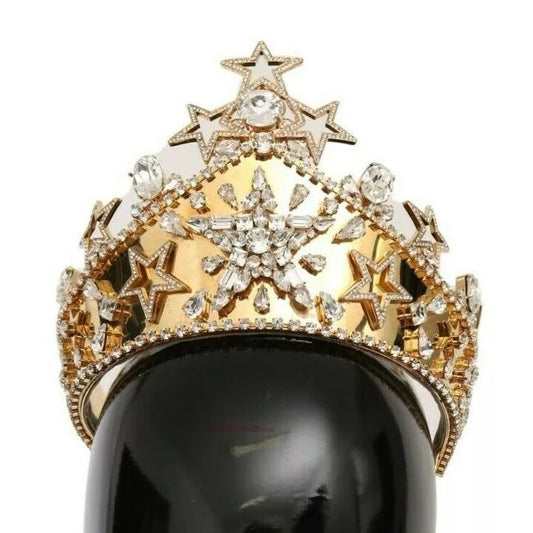 Dolce & Gabbana Gold Crystal Star STRASS Crown Logo Tiara Diadem