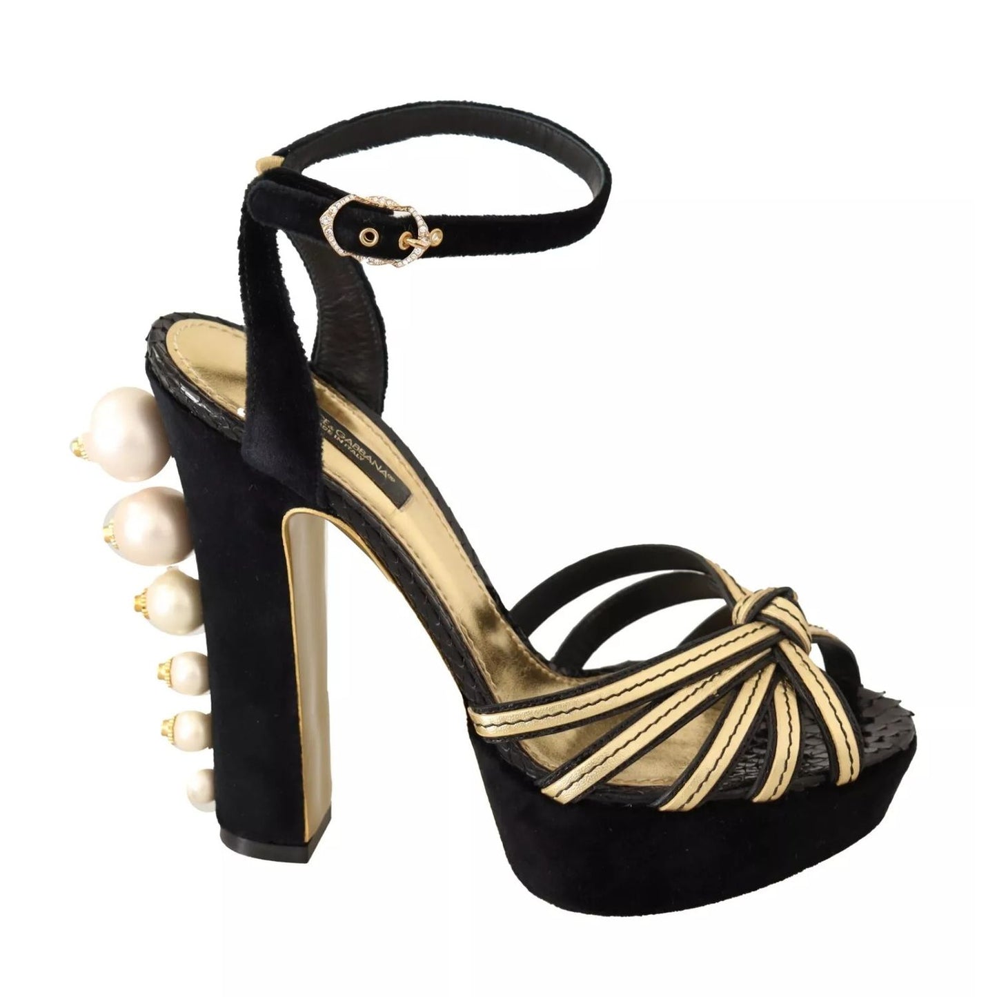 Dolce & Gabbana Black Gold Bianca Faux Pearl Sandals