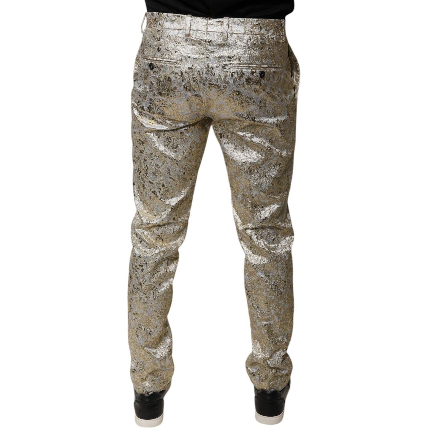 Dolce & Gabbana Gold Floral Jacquard Men Dress Pants PAN74949-48