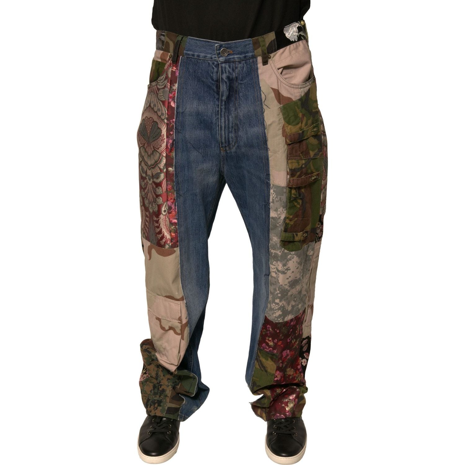 Dolce & Gabbana Blue Patchwork Cotton Straight Denim Jeans