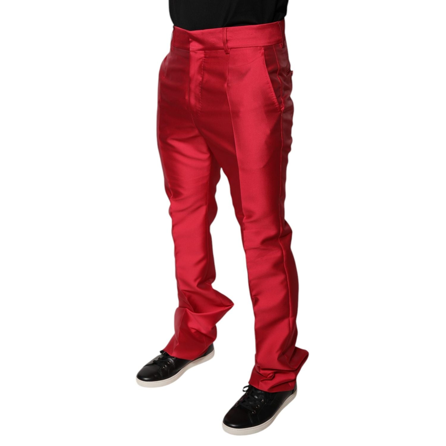Dolce & Gabbana Red Silk Slim Fit Mid Waist Dress Formal Pants