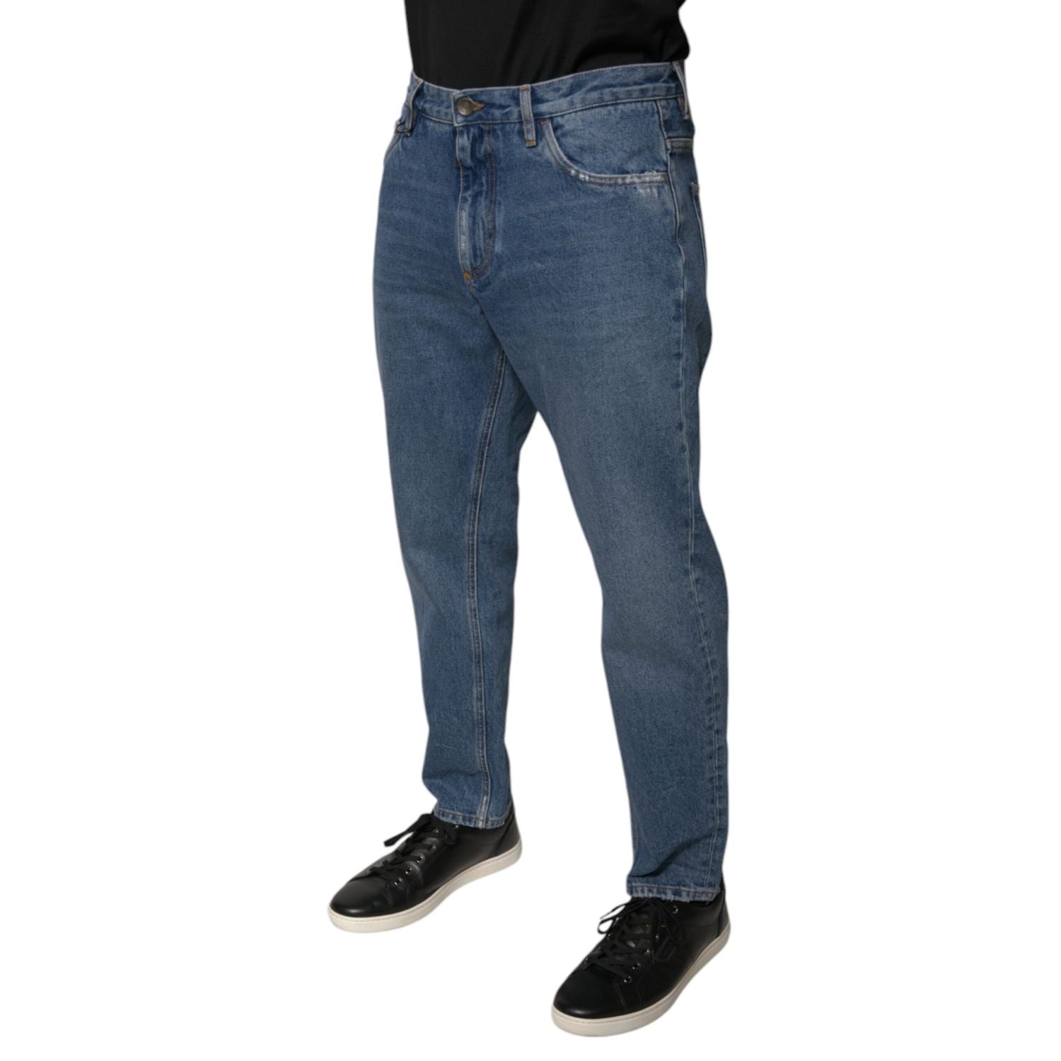 Dolce & Gabbana Blue Cotton Logo Men Loose Denim Jeans