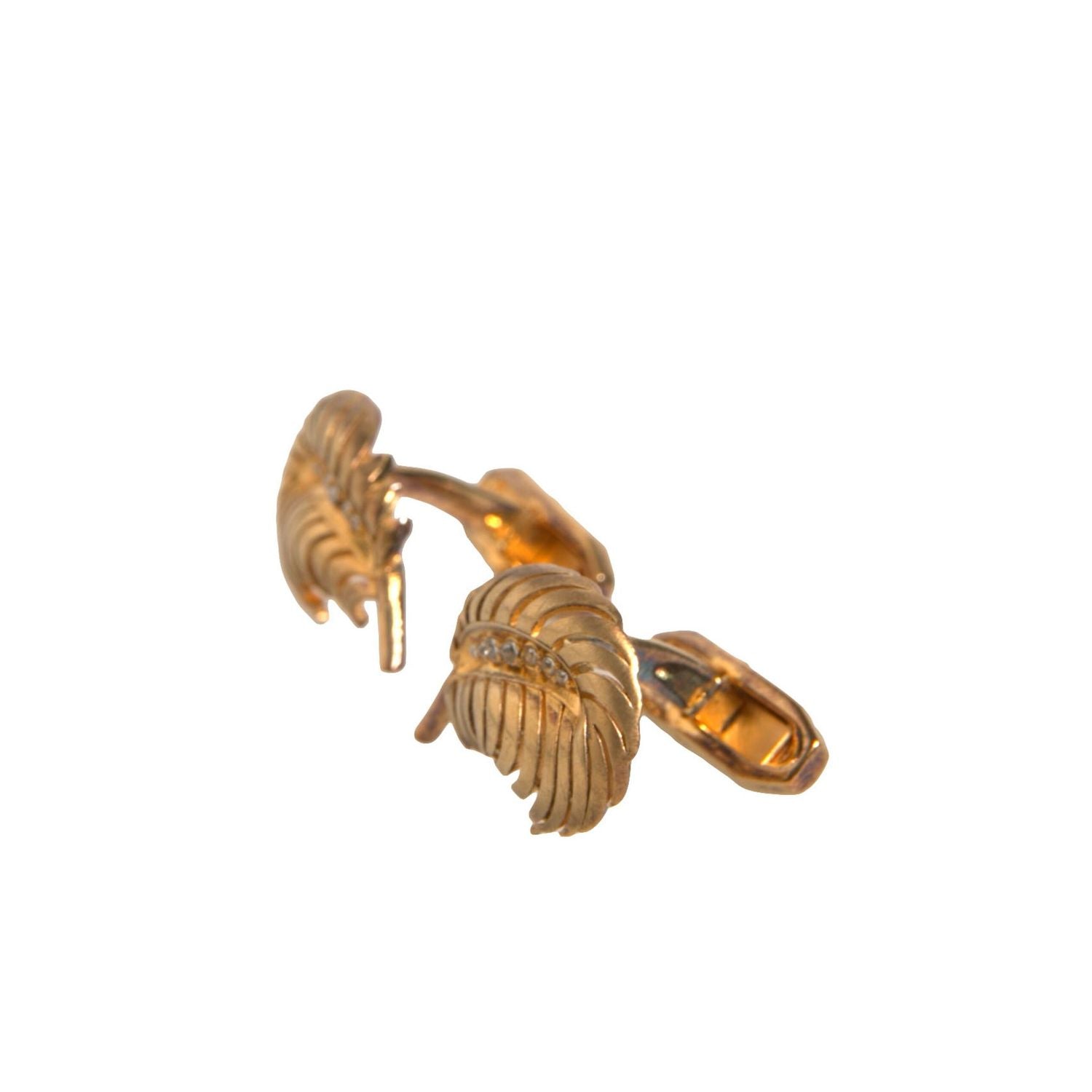 Dolce & Gabbana Gold 925 Sterling Silver Crystal Leaf Cufflink