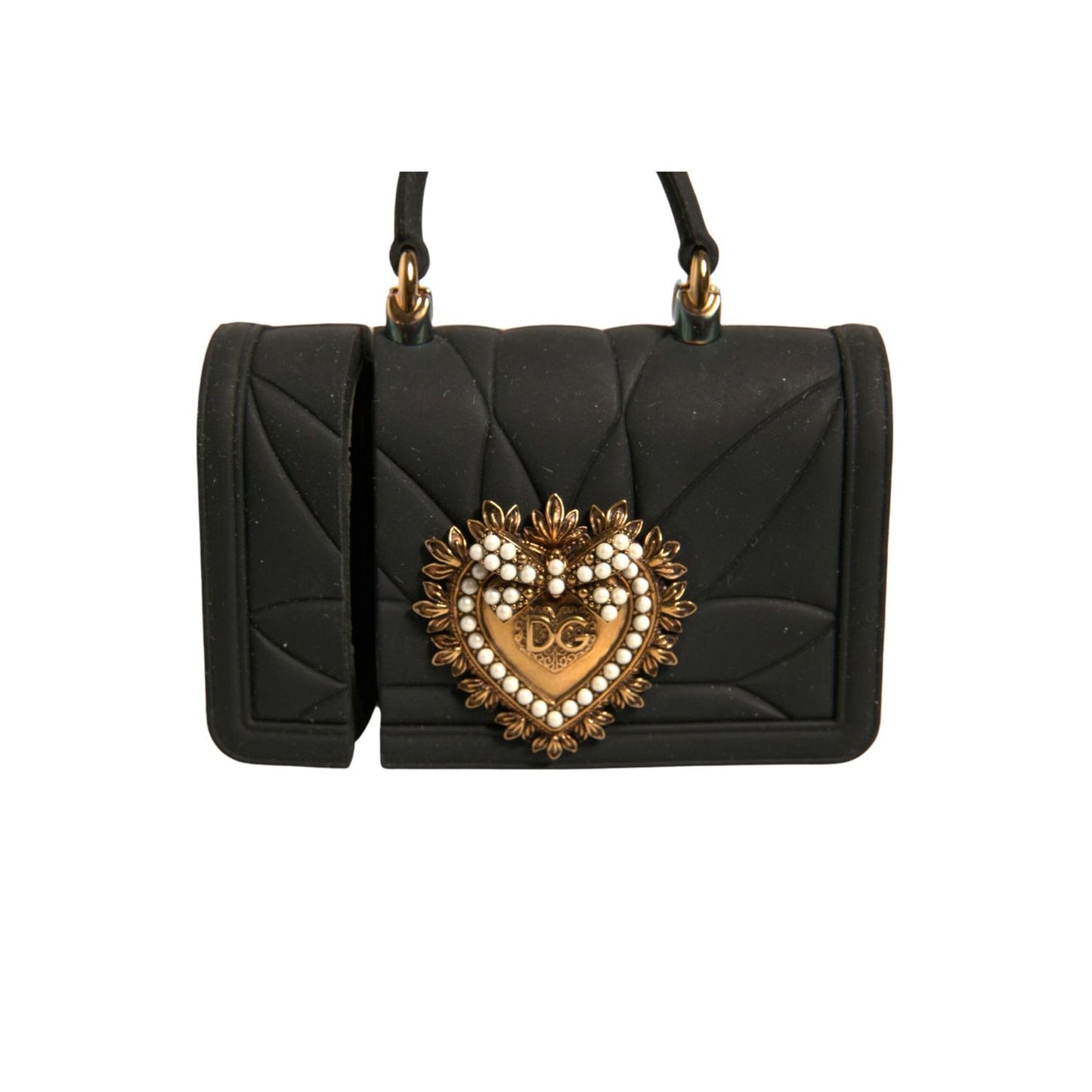 Dolce & Gabbana Black Silicone Devotion Heart Cover Hand Bag Airpod Case