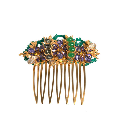 Dolce & Gabbana Gold Brass Crystals Hair Stick Comb