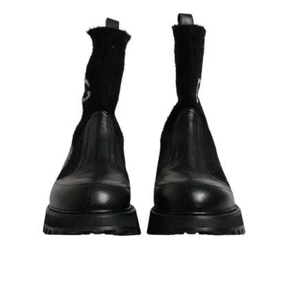 Dolce & Gabbana Black DG Logo Horse Sock Ankle Boots Shoes