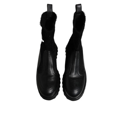 Dolce & Gabbana Black DG Logo Horse Sock Ankle Boots Shoes