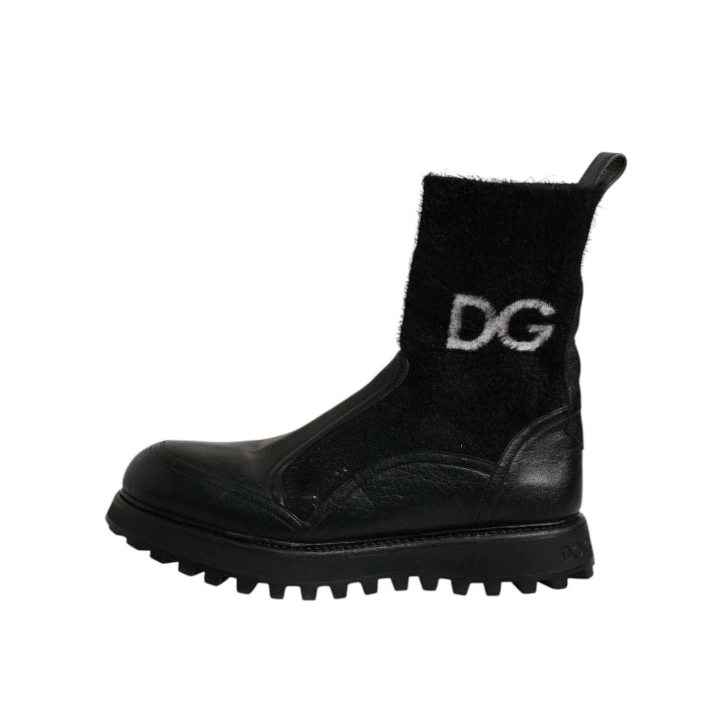 Dolce & Gabbana Black DG Logo Horse Sock Ankle Boots Shoes