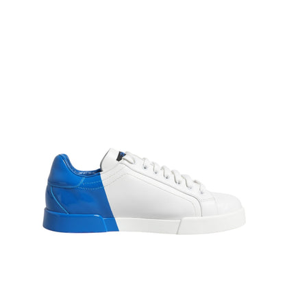 Dolce & Gabbana White Blue Portofino Leather Sneakers Shoes