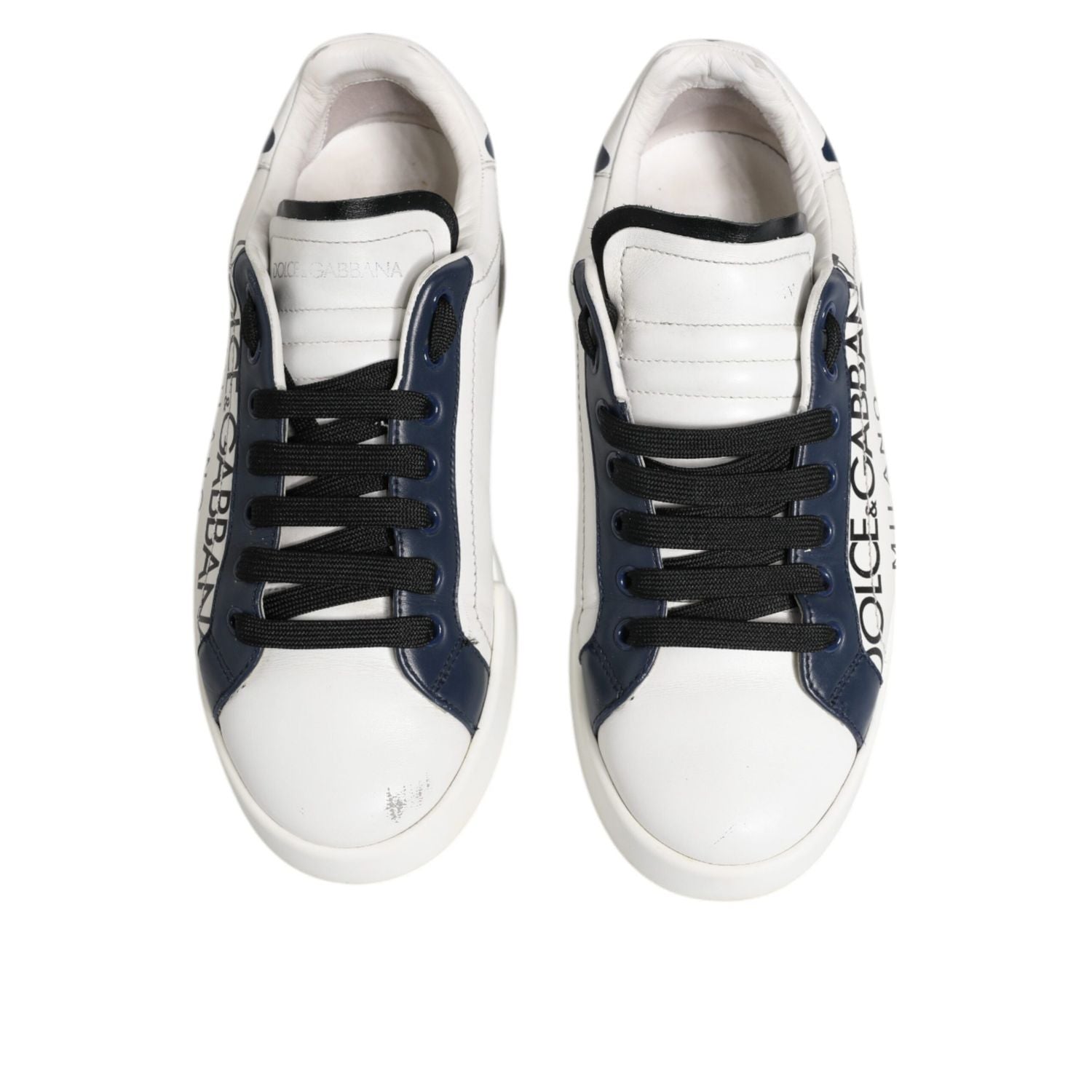 Dolce & Gabbana White Blue Leather Crown Milano Sneakers Shoes