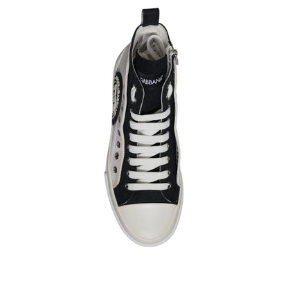 Dolce & Gabbana White Black Cotton High Top Sneakers Shoes