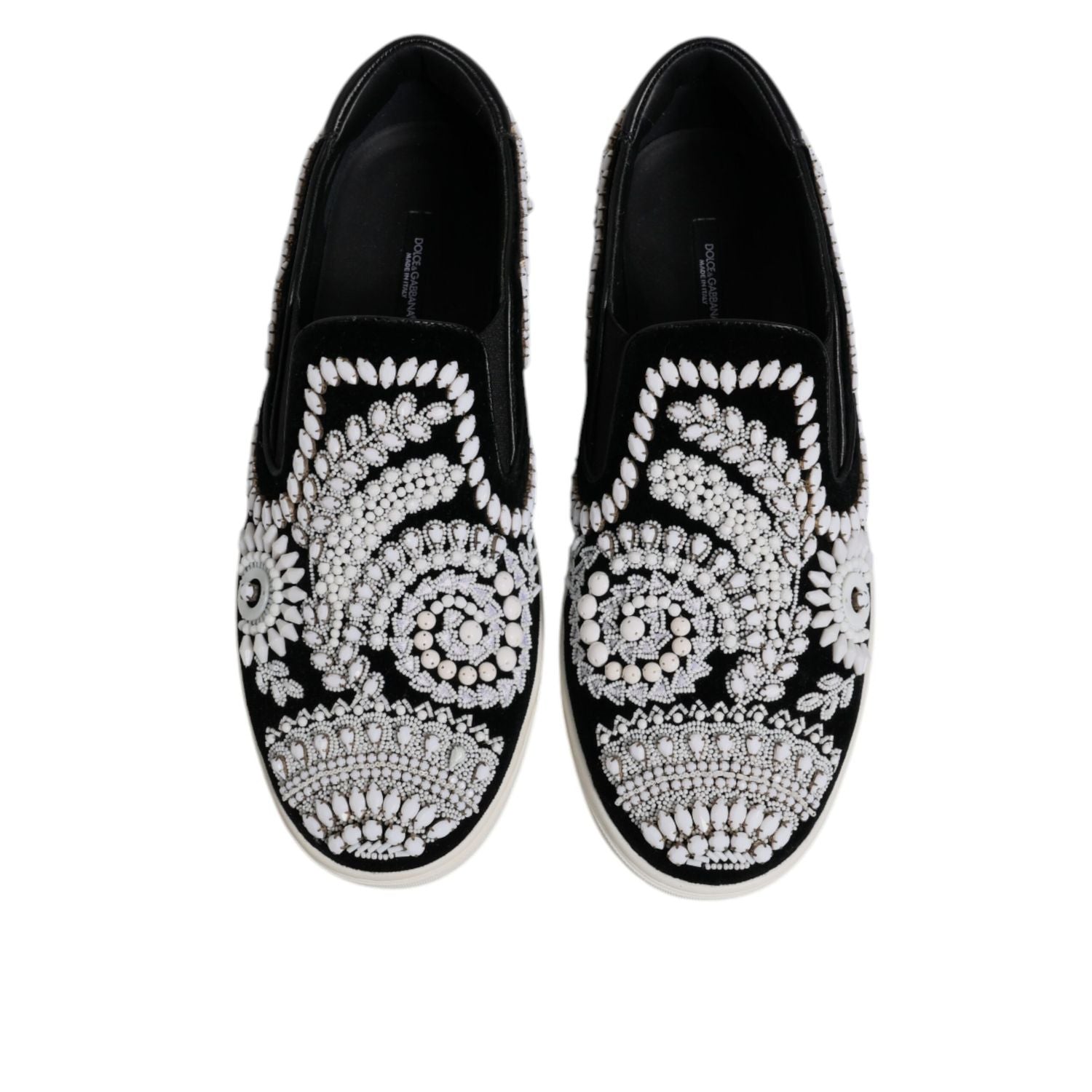 Dolce & Gabbana Black Embellished London Men Slip On Shoes