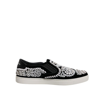 Dolce & Gabbana Black Embellished London Men Slip On Shoes