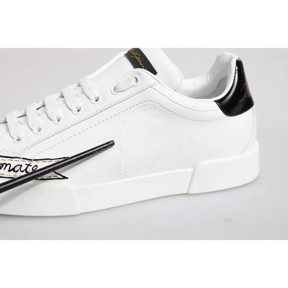 Dolce & Gabbana White Leather Low Top Lace Up Sneakers Shoes