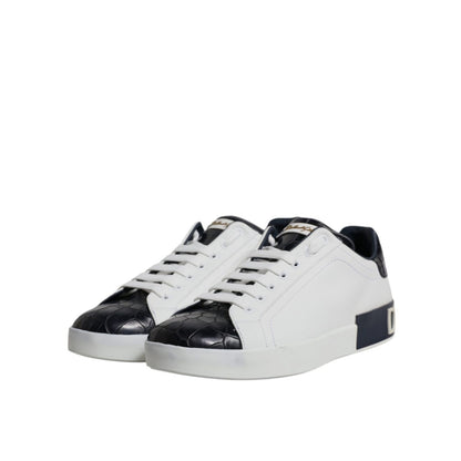Dolce & Gabbana White Black Leather Portofino Sneakers Shoes