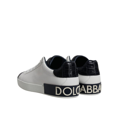 Dolce & Gabbana White Black Leather Portofino Sneakers Shoes