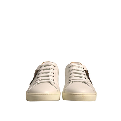 Dolce & Gabbana White Leather Heart Embellished Sneakers Shoes