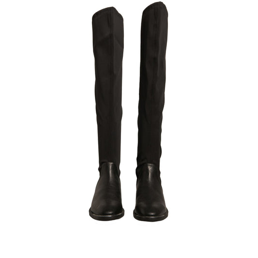 MY TWIN Black Leather Suede Flats High Boots Shoes