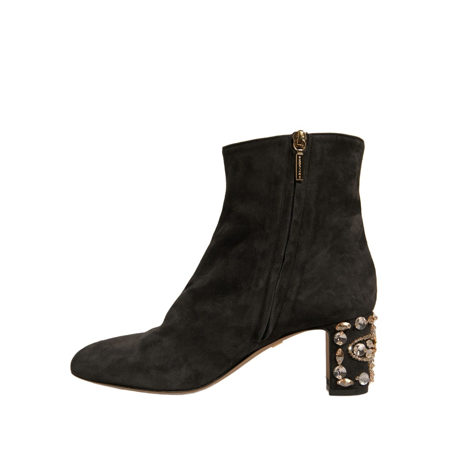 Dolce & Gabbana Black Embellished Heel Ankle Boots Shoes