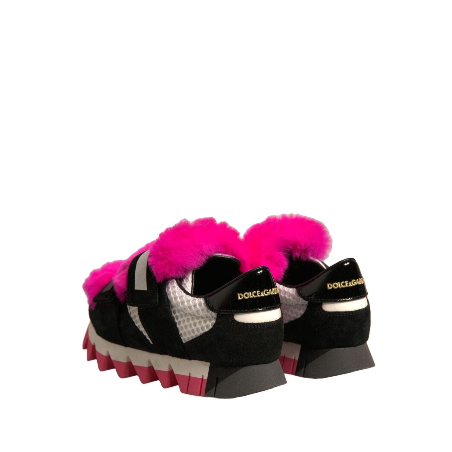 Dolce & Gabbana Black Pink Fur Embellished Sneakers Shoes