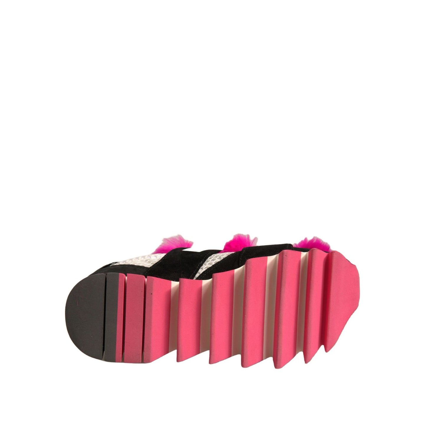 Dolce & Gabbana Black Pink Fur Embellished Sneakers Shoes