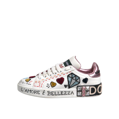 Dolce & Gabbana White Sequined Crystal Low Top Sneakers Shoes